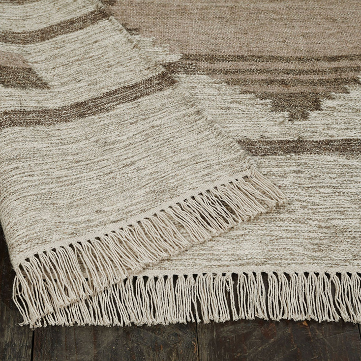 8' x 10' Grey Geometric Flat Weave Handmade Stain Resistant Area Rug with Fringe