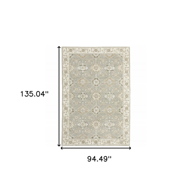 8' x 10' Grey Ivory Tan Brown and Gold Oriental Power Loom Stain Resistant Area Rug