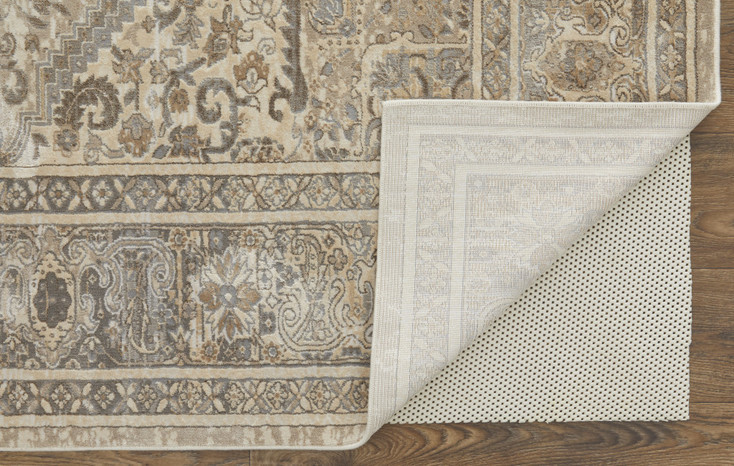 8' x 10' Tan Brown and Ivory Floral Power Loom Distressed Area Rug