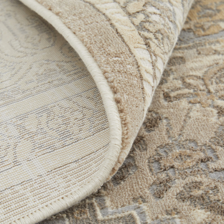8' x 10' Tan Brown and Ivory Floral Power Loom Distressed Area Rug