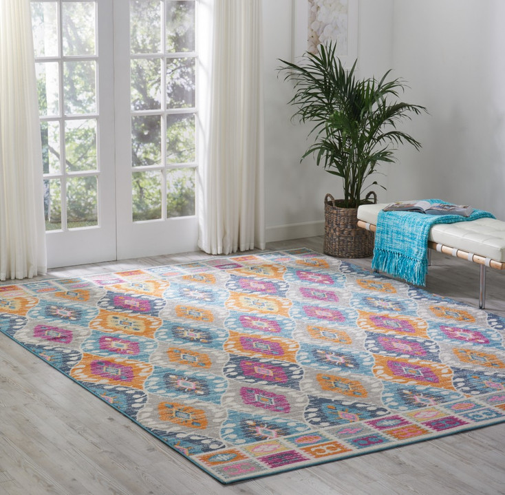 8' x 10' Blue and Pink Ogee Power Loom Area Rug