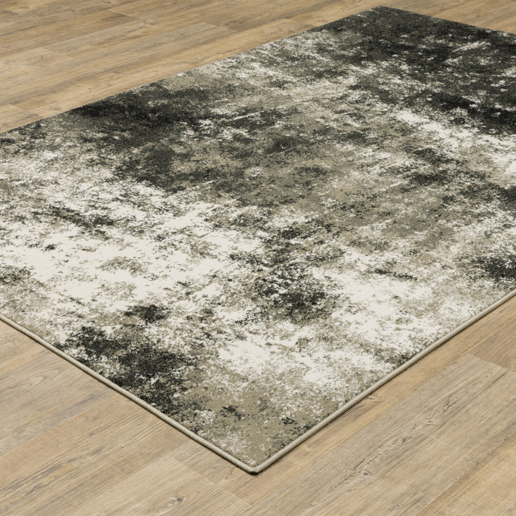 8' x 10' Charcoal Grey and Beige Abstract Power Loom Stain Resistant Area Rug