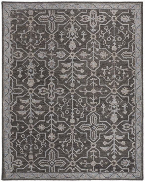 8' x 10' Gray Blue and Ivory Wool Floral Tufted Handmade Stain Resistant Area Rug
