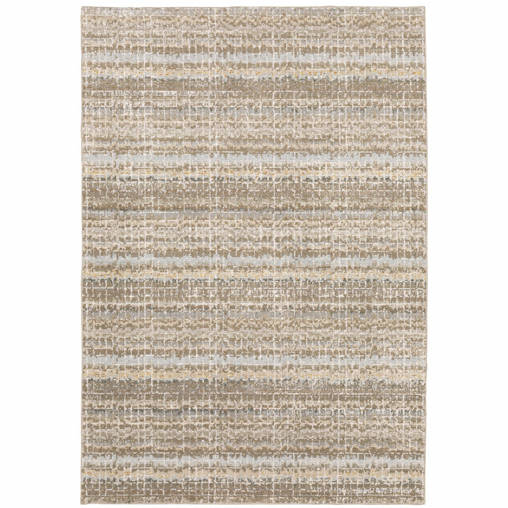 8' x 10' Ivory Grey Tan and Brown Abstract Power Loom Stain Resistant Area Rug