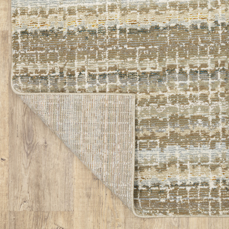 8' x 10' Ivory Grey Tan and Brown Abstract Power Loom Stain Resistant Area Rug