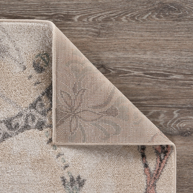 8' x 10' Soft Beige Birds and Trees Area Rug