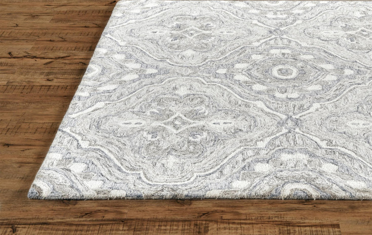 8' x 10' Taupe Blue and Gray Wool Floral Tufted Handmade Stain Resistant Area Rug