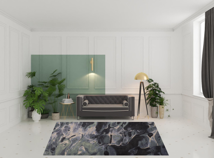 8' x 10' Green Blue and Black Wool Abstract Tufted Handmade Stain Resistant Area Rug