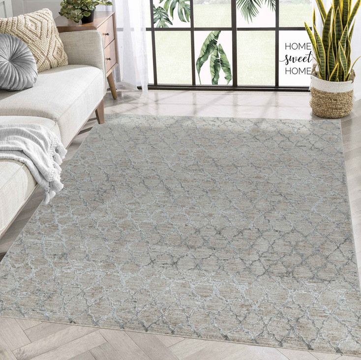 8' x 10' Beige Moroccan Stain Resistant Area Rug
