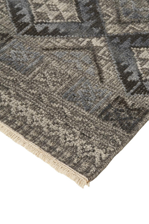 8' x 10' Gray Ivory and Blue Geometric Hand Knotted Area Rug