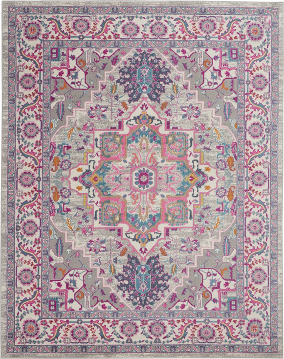 8' x 10' Pink & Gray Power Loom Area Rug