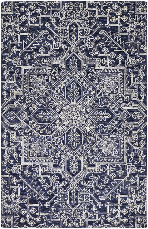 8' x 10' Blue and Ivory Wool Floral Tufted Handmade Stain Resistant Area Rug