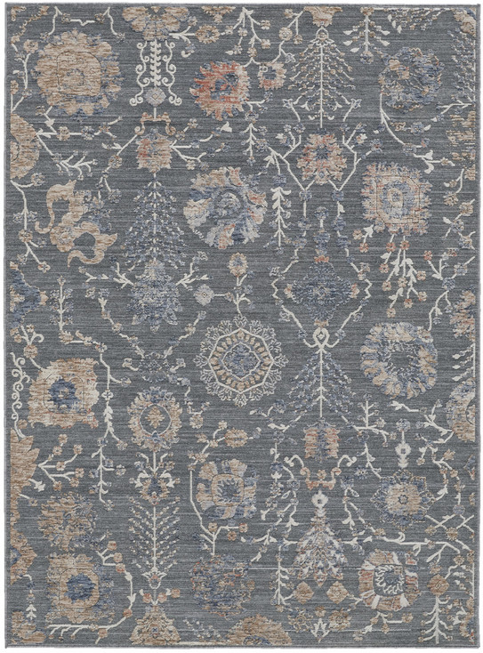 8' x 10' Gray Ivory and Tan Floral Power Loom Area Rug