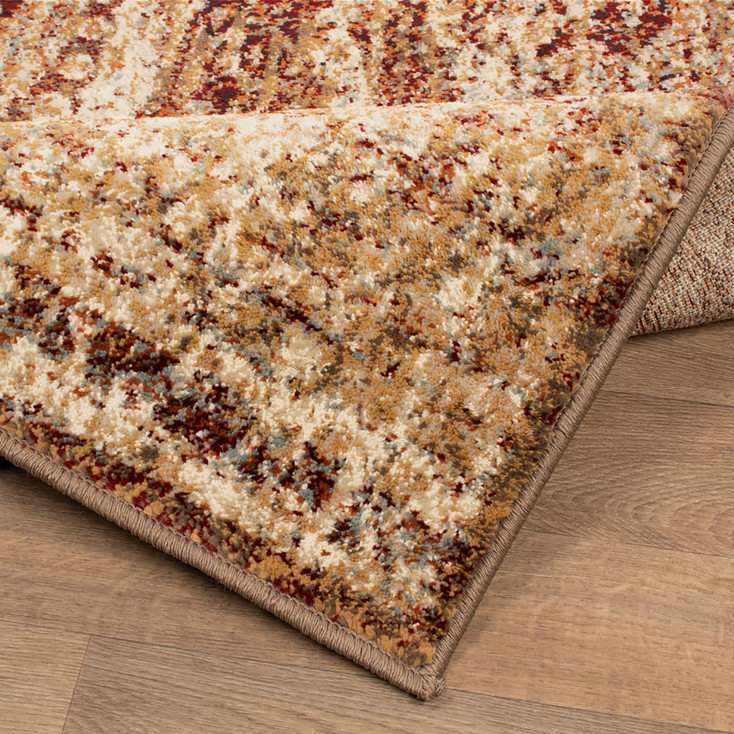 8' x 10' Maroon and Gold Abstract Power Loom Distressed Stain Resistant Area Rug