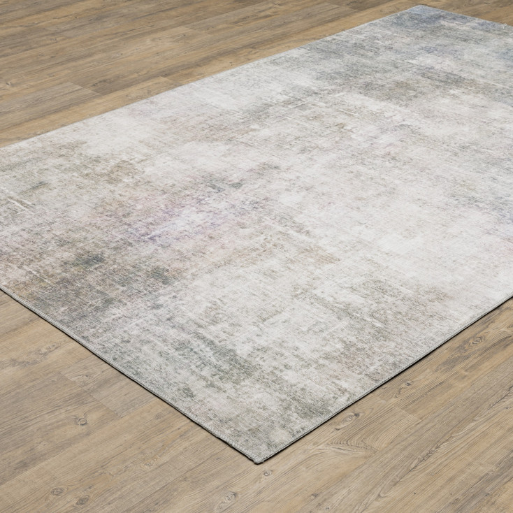 8' x 10' Beige Blue Grey Green Brown and Purple Abstract Power Loom Area Rug