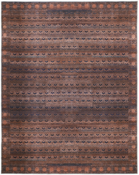 8' x 10' Red Brown and Blue Floral Power Loom Area Rug