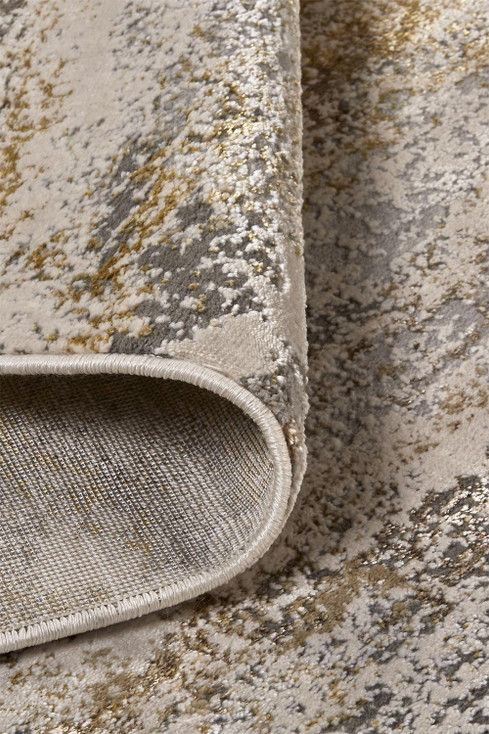 8' x 10' Gold Gray and Ivory Abstract Area Rug