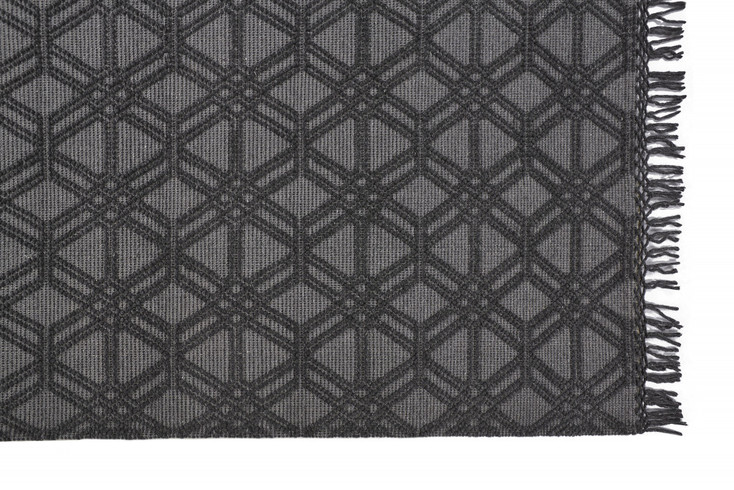8' x 10' Black and Gray Wool Geometric Hand Woven Area Rug with Fringe