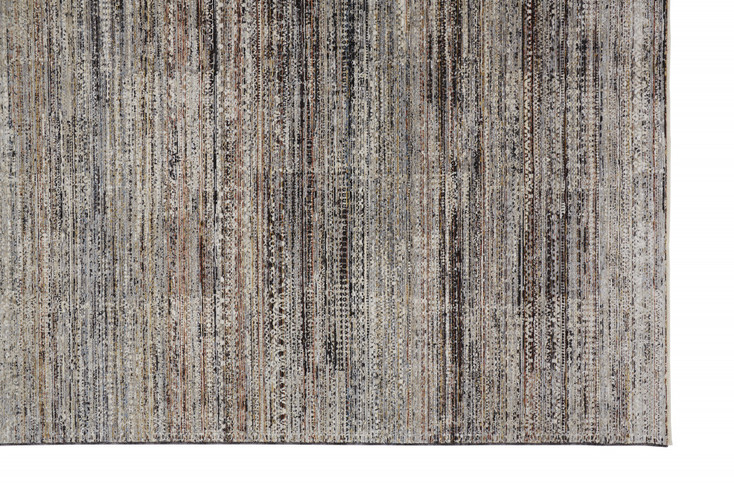 8' x 10' Ivory Gray and Black Abstract Distressed Area Rug with Fringe