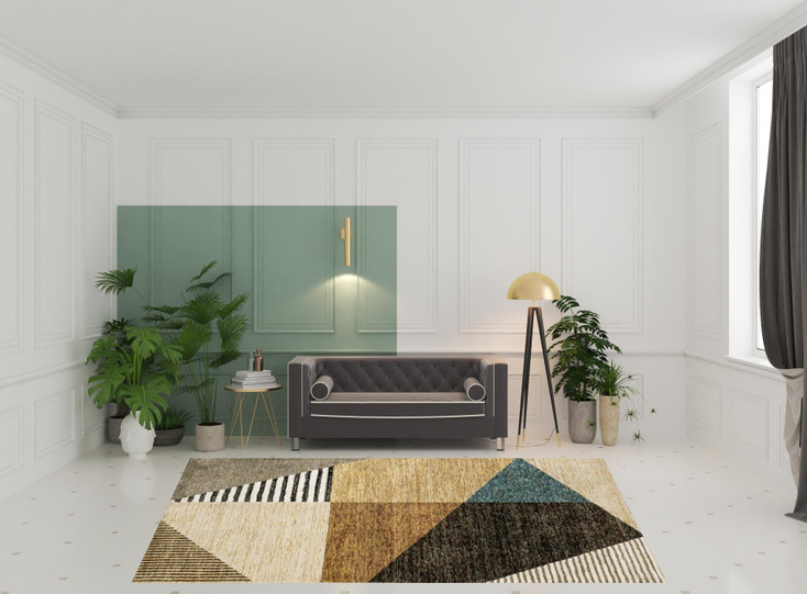 8' x 10' Gold Brown Blue Charcoal Rust and Beige Geometric Power Loom Area Rug