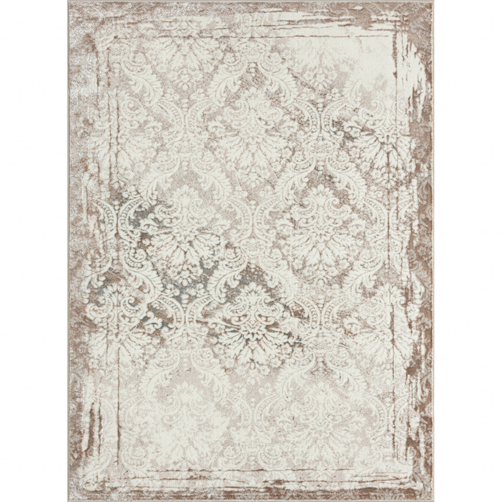 8' x 10' Cream Damask Stain Resistant Area Rug