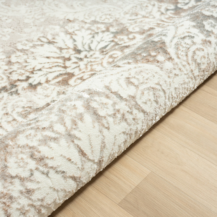 8' x 10' Cream Damask Stain Resistant Area Rug