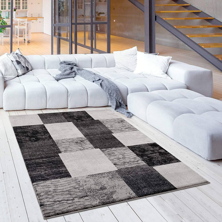 8' x 10' Gray Checkered Dhurrie Area Rug