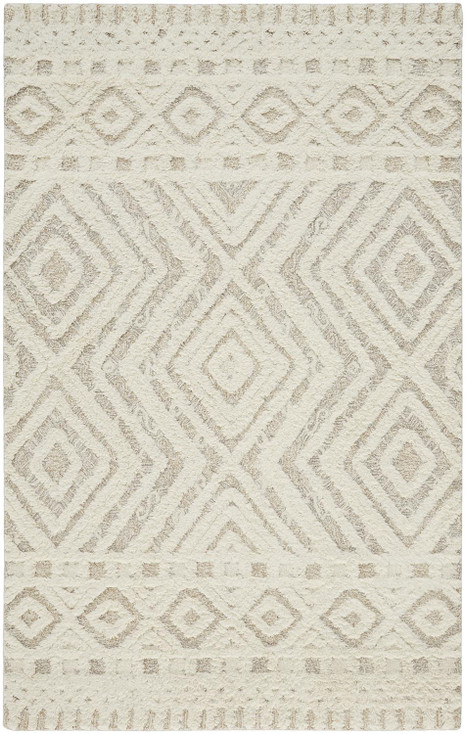 8' x 10' Ivory and Tan Wool Geometric Tufted Handmade Stain Resistant Area Rug