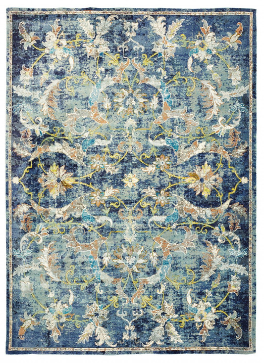 8' x 10' Blue and White Jacobean Pattern Area Rug