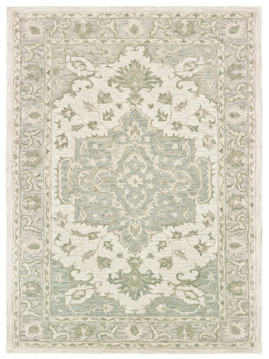 8' x 10' Green and Cream Medallion Area Rug