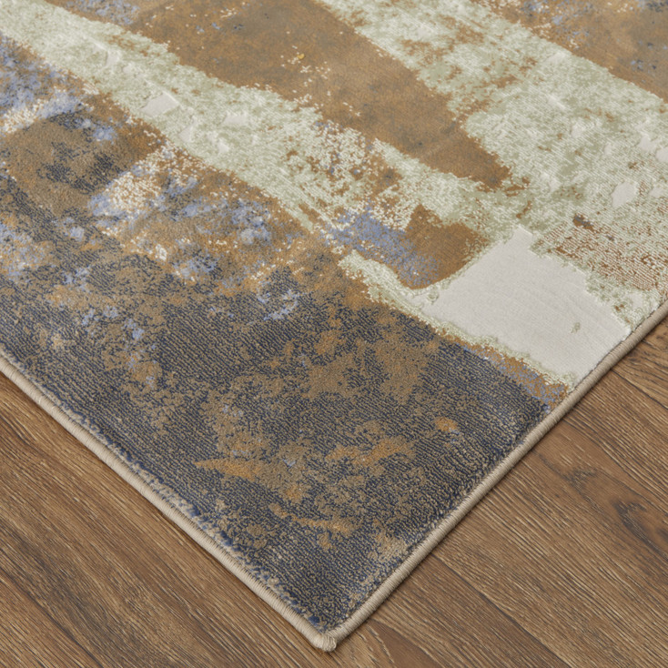 8' x 10' Brown Blue and Ivory Abstract Power Loom Distressed Area Rug