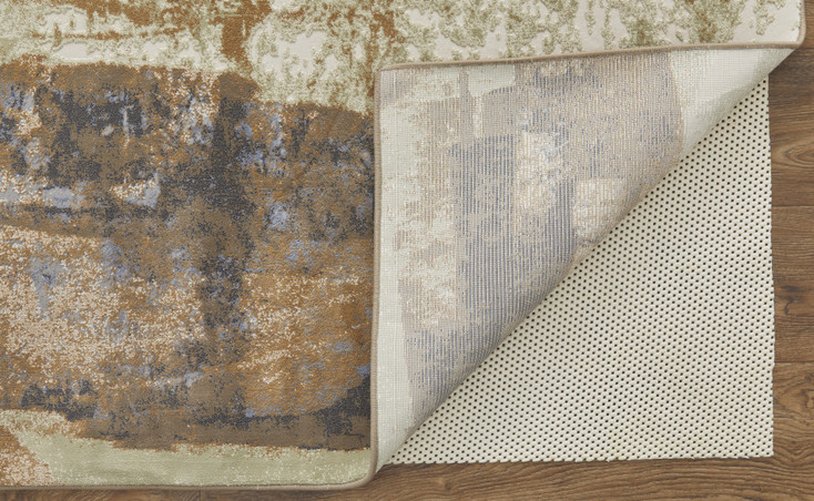 8' x 10' Brown Blue and Ivory Abstract Power Loom Distressed Area Rug