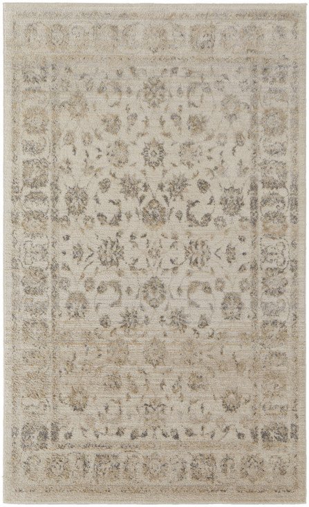 8' x 10' Ivory and Gray Abstract Power Loom Distressed Rectangle Area Rug