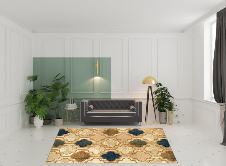 8' x 10' Cream Quatrefoil Power Loom Distressed Stain Resistant Area Rug