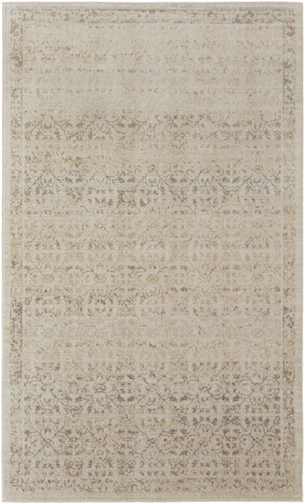 8' x 10' Ivory Tan and Gray Abstract Power Loom Distressed Area Rug