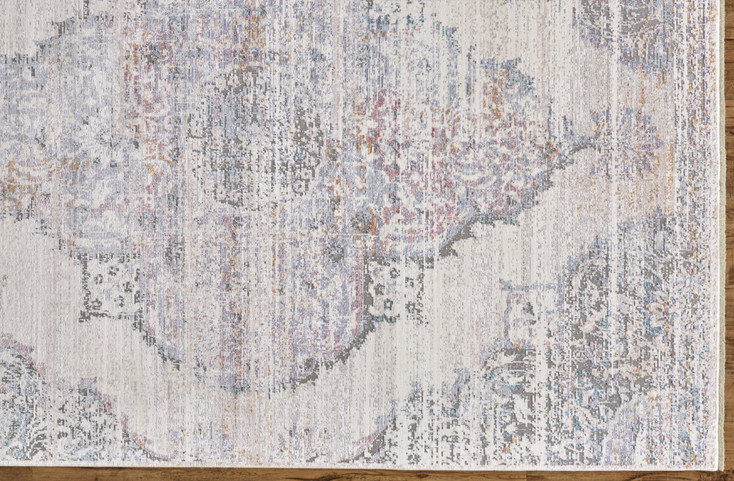 8' x 10' Ivory Gray and Pink Abstract Distressed Area Rug with Fringe
