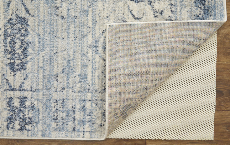 8' x 10' Blue & Ivory Power Loom Distressed Area Rug