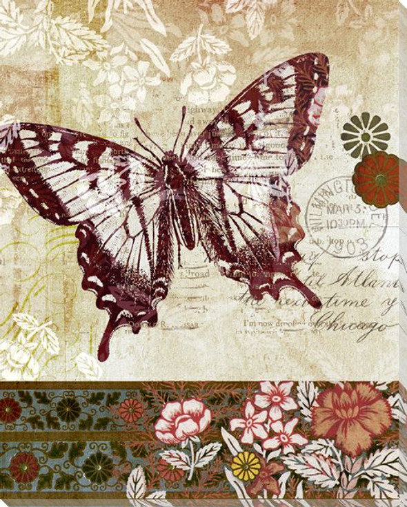 Patterned Butterfly Two Wrapped Canvas Giclee Print Wall Art