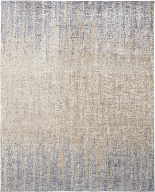8' x 10' Tan Brown and Blue Abstract Power Loom Distressed Area Rug