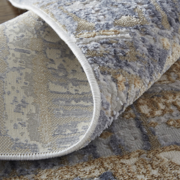 8' x 10' Tan Brown and Blue Abstract Power Loom Distressed Area Rug