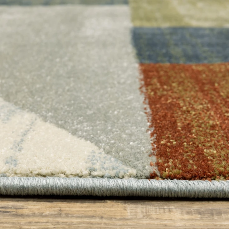 8' x 10' Grey Teal Blue Rust Green & Ivory Geometric Power Loom Stain Resistant Area Rug