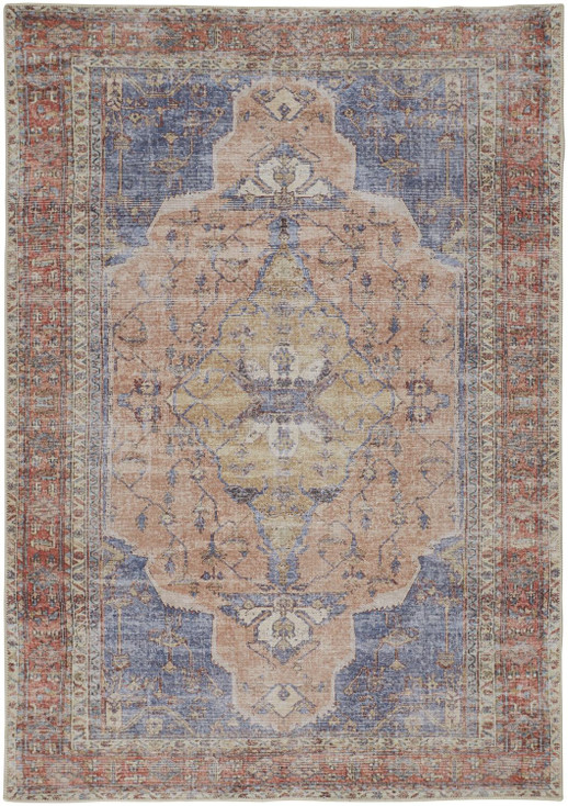 8' x 10' Red Tan and Blue Abstract Area Rug