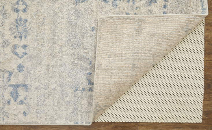 8' x 10' Blue and Ivory Power Loom Distressed Area Rug