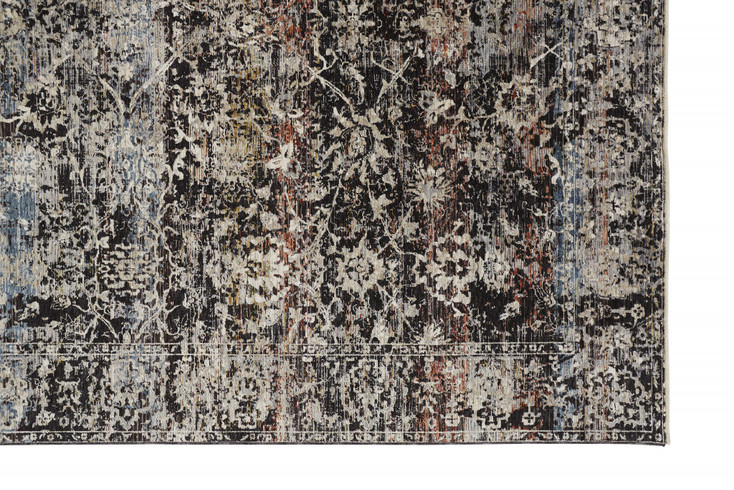 8' x 10' Gray Black and Red Abstract Distressed Area Rug with Fringe