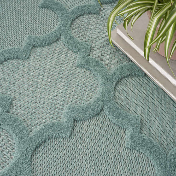 8' x 10' Aqua Geometric Flat Weave Area Rug