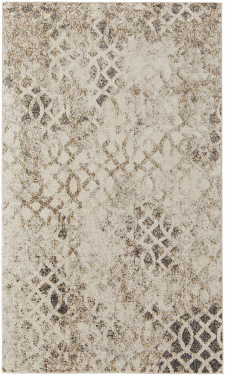 8' x 10' Ivory & Gray Abstract Power Loom Distressed Area Rug