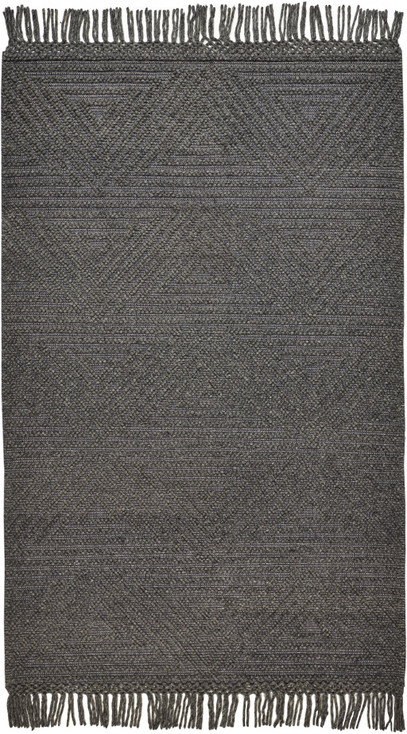 8' x 10' Gray Wool Geometric Hand Woven Area Rug with Fringe