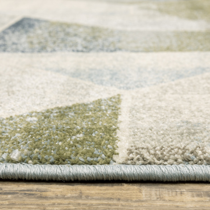 8' x 10' Blue Green Grey Gold and Ivory Geometric Power Loom Stain Resistant Area Rug