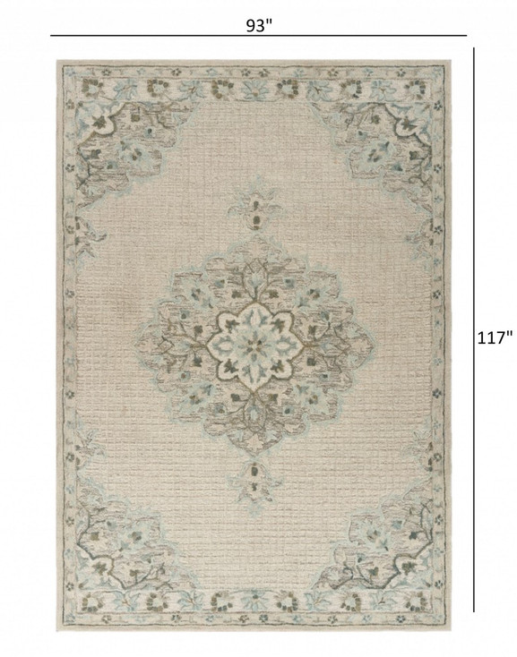 8' x 10' Ivory Wool Dhurrie Handmade Area Rug