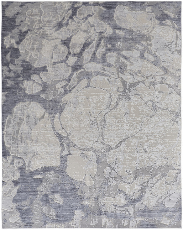 8' x 10' Ivory & Blue Abstract Power Loom Distressed Polyester Area Rug